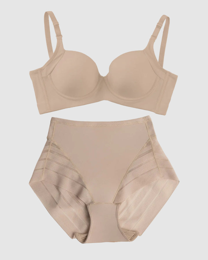 High Profile Bra + Stripe Undetectable Panty en Café Claro