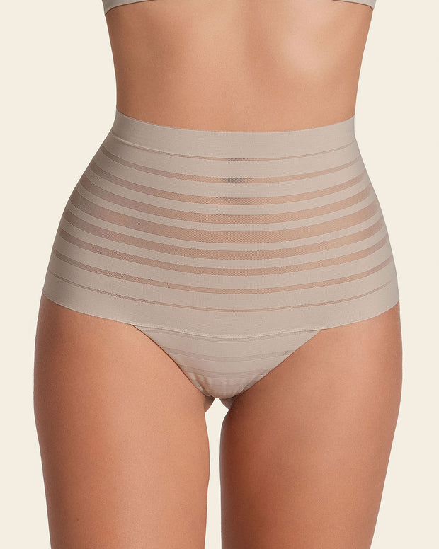 Panty alto de compresión suave con encanje en bandas