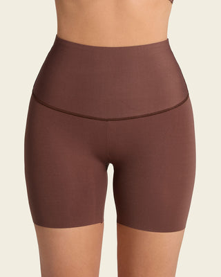 Short de compresión de abdomen y cintura que disimula la celulitis#color_875-cafe-oscuro