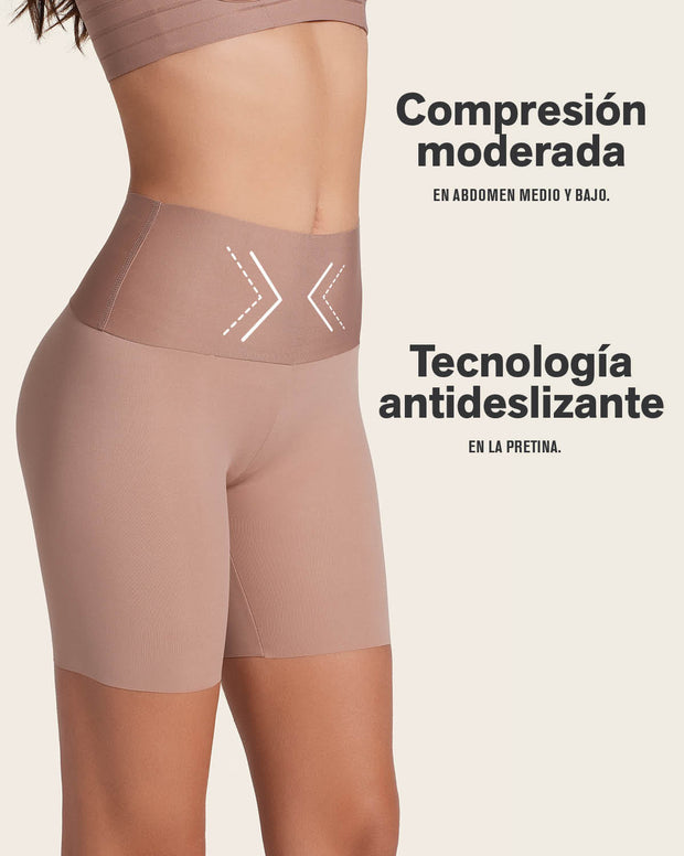 Short de compresión moderada aspecto invisible con fajón antideslizante