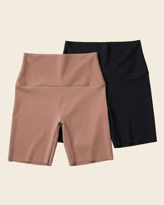 Paquete x 2 shorts de control moderado aspecto invisible con fajón antideslizante#color_s01-cafe-medio-negro