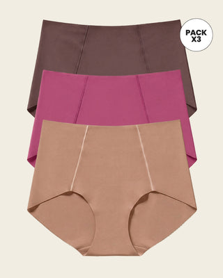 Paquete x 3 panties clásicos de apariencia invisible#color_s12-marron-oscuro-rojo-violeta-cafe-medio
