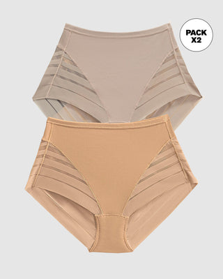 Paquete x 2 panties faja clásicos con control moderado de abdomen y bandas en tul#color_s05-surtido
