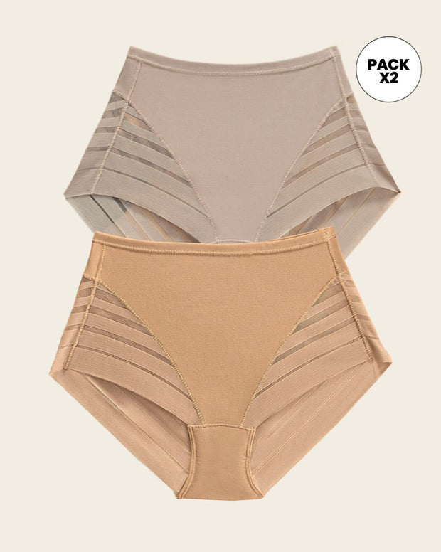 Paquete x 2 panties faja clásicos con control moderado de abdomen y bandas en tul