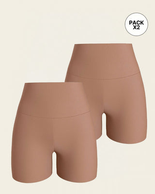 Paquete x 2 shorts de control moderado aspecto invisible con fajón antideslizante#color_857-cafe-medio