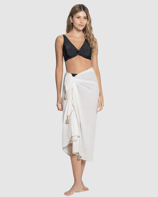 Pareo rectangular multiusos con borlas en las puntas#color_000-blanco