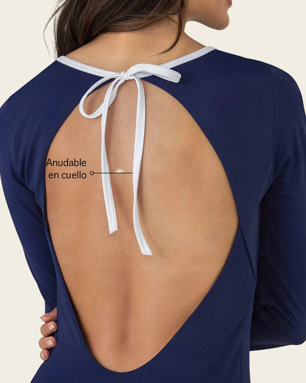 Traje de baño entero manga larga con espalda descubierta