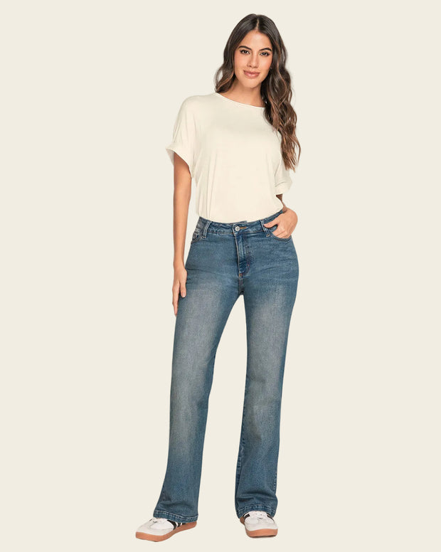 Jean bota ancha esencial para mujer