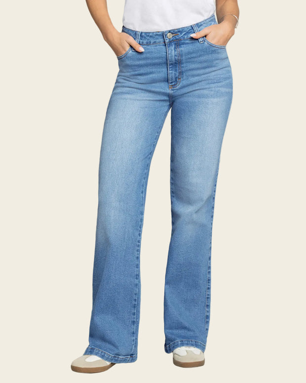 Jean bota ancha esencial para mujer