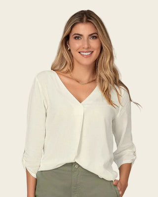 Blusa manga 3/4 con charretera no funcional#color_018-marfil