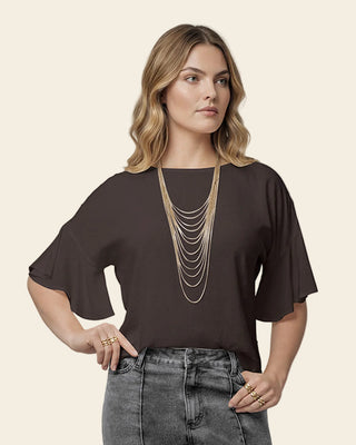 Blusa manga corta con boleros y cuello alto#color_800-cafe-oscuro
