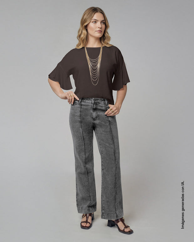 Blusa manga corta con boleros y cuello alto