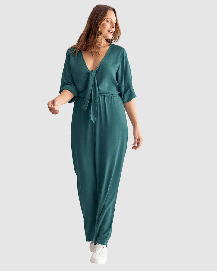 Enterizo largo escote en V mangas 3/4