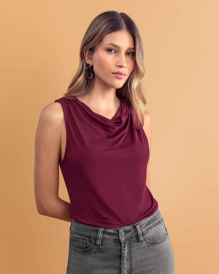 Camiseta manga sisa con escote drapeado