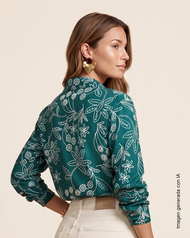 Blusa manga larga estampada en puff