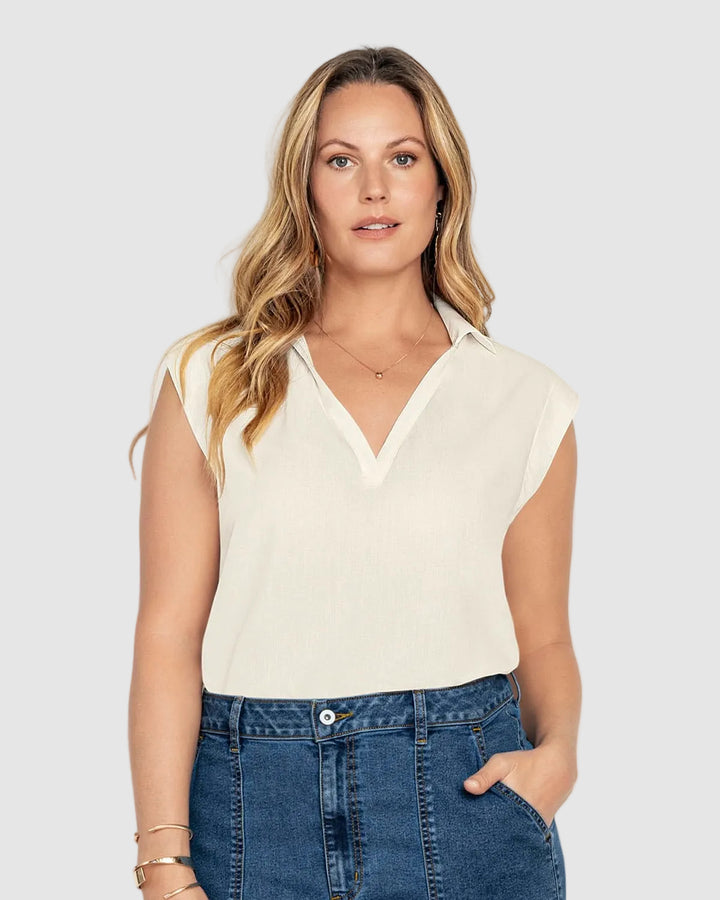 Blusa manga sisa cuello camisero en V