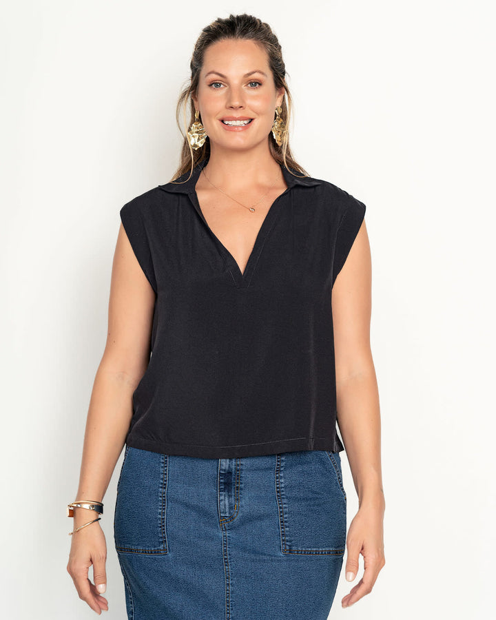 Blusa manga sisa cuello camisero en V