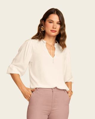 Blusa-manga-3/4-con-elástico-en-puños#color_018-marfil