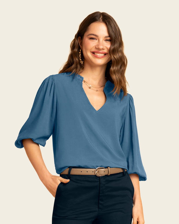 Blusa-manga-3/4-con-elástico-en-puños