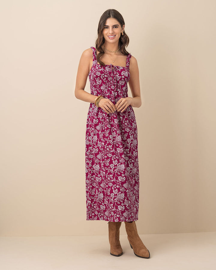 Vestido largo estampado de escote cuadrado