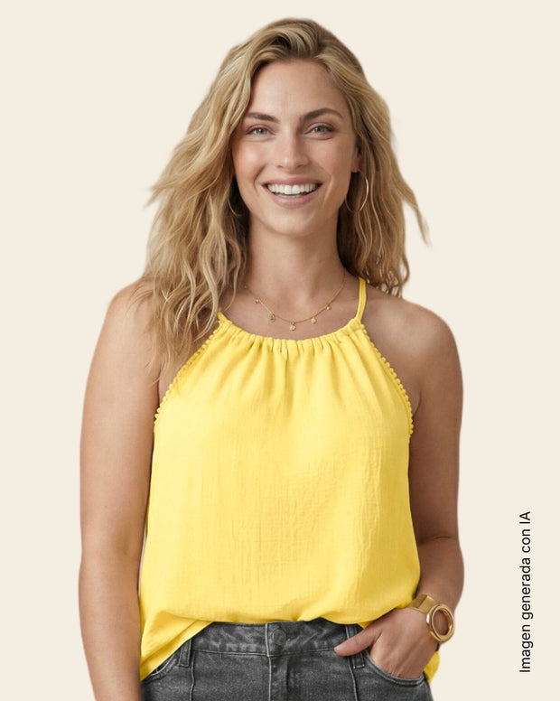 Blusa cuello halter en tela craquelada