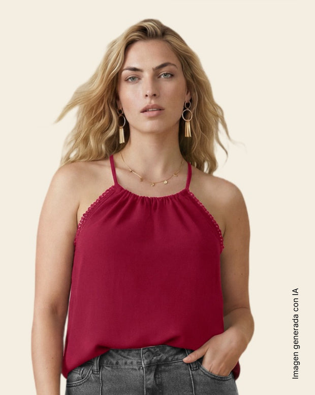 Blusa cuello halter en tela craquelada