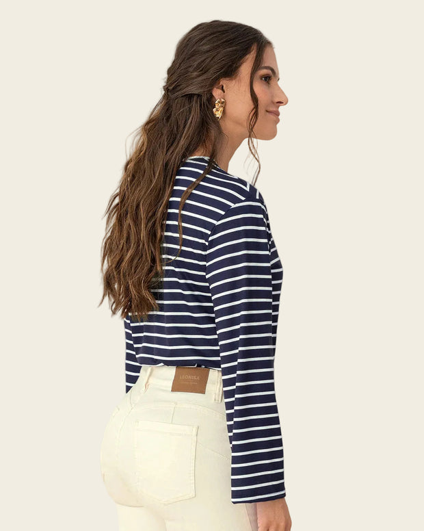 Camiseta manga larga con escote en V y tiras decorativas