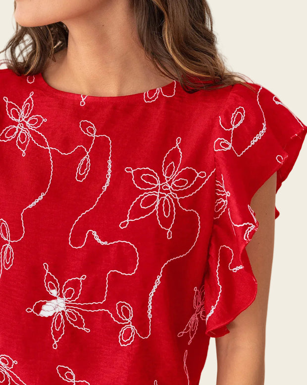 Blusa en tela bordada con bolero en mangas