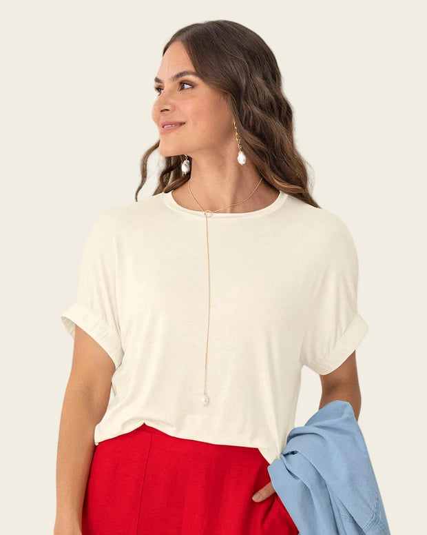 Camiseta básica manga corta con elástico ancho