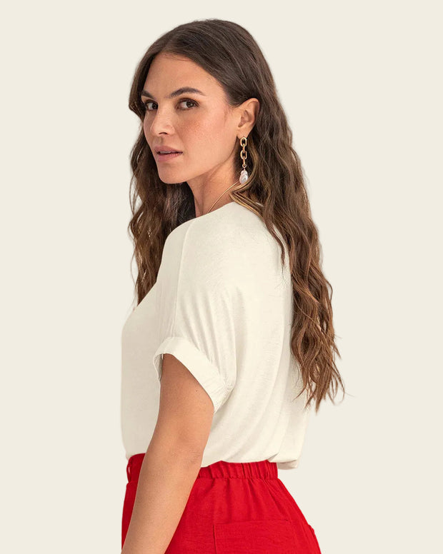 Camiseta básica manga corta con elástico ancho