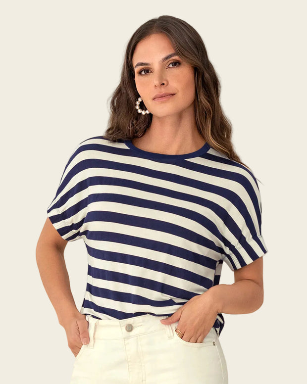 Camiseta básica manga corta con elástico ancho