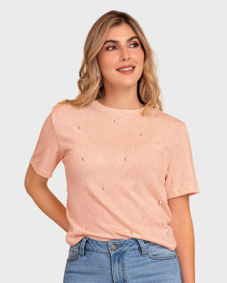 Camiseta manga corta con apliques de perlas#color_301-rosa-claro