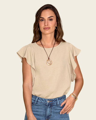 Blusa con boleros en mangas en tela craquelada#color_c76-beige
