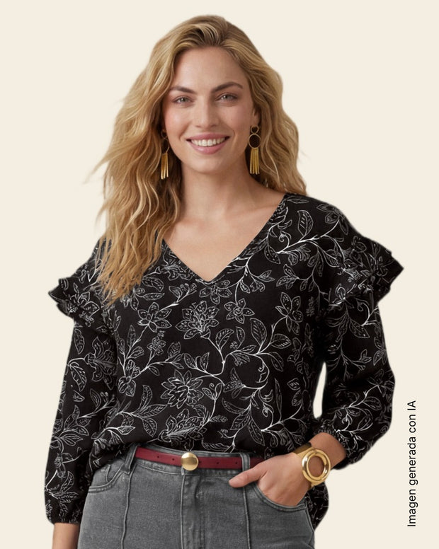 Blusa manga 3/4 con boleros en hombros