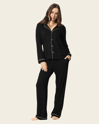 Conjunto de pijama: camiseta manga larga y pantalón largo#color_700-negro