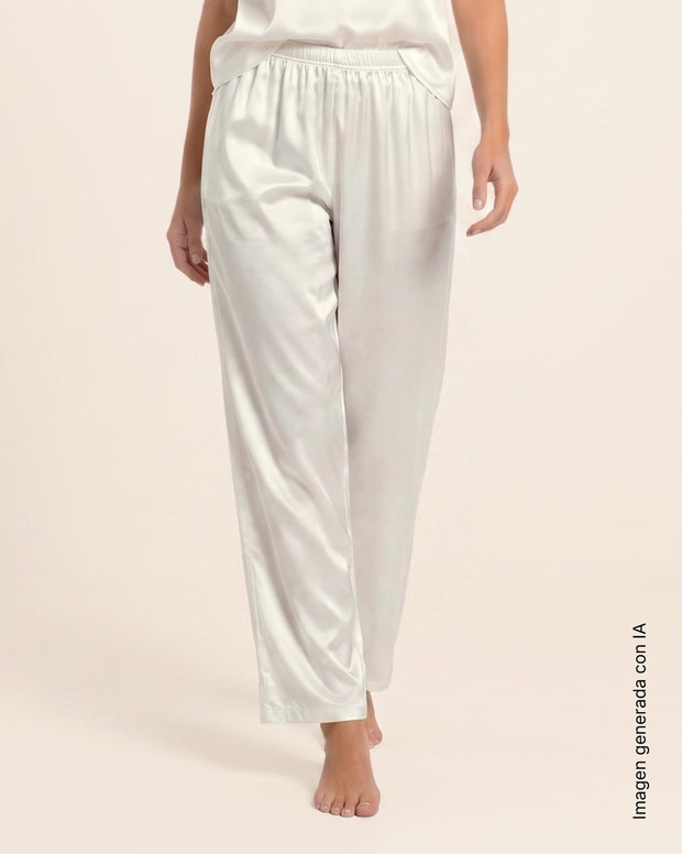 Pantalón satinado largo con cintura elástica