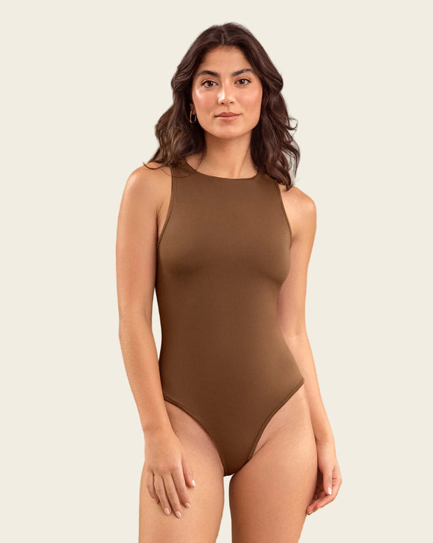 Body manga sisa de silueta ajustada y cuello alto