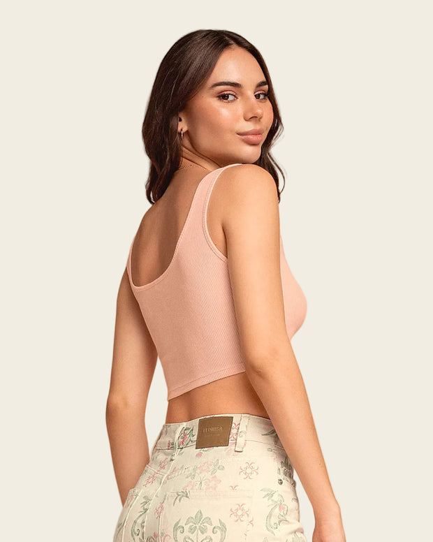 Camiseta manga sisa crop top en tejido acanalado
