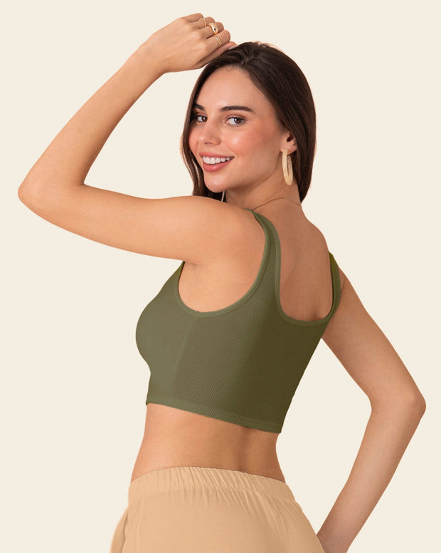 Camiseta manga sisa crop top en tejido acanalado