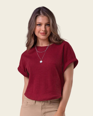 Camiseta manga corta con textura#color_c34-vino