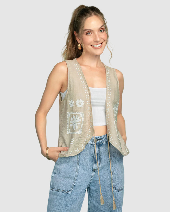 Chaleco manga sisa con tira para anudar