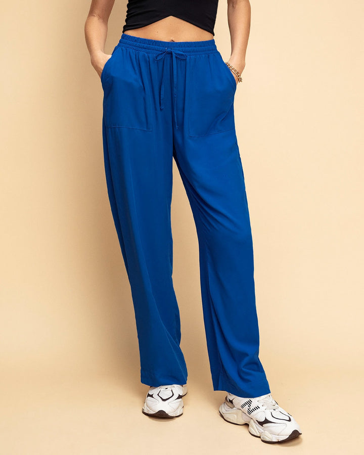 Pantalón exterior bota recta con elástico y tira anudable en cintura