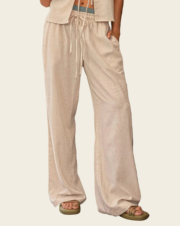 Pantalón bota recta en tela tipo lino grueso