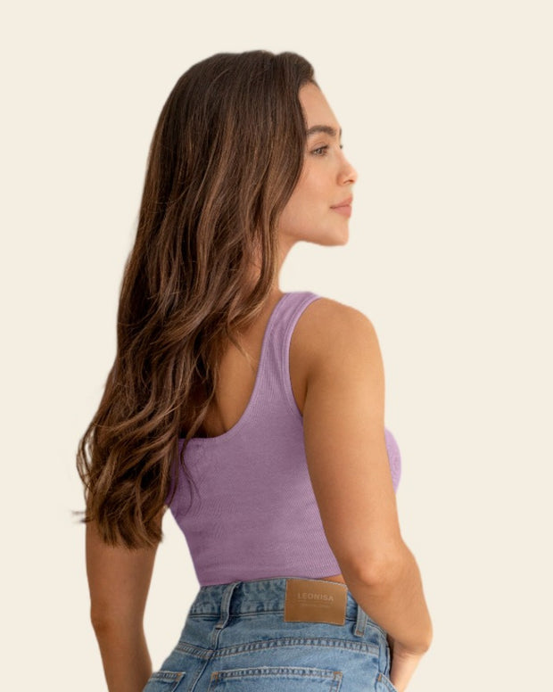 Crop top acanalado con escote asimétrico
