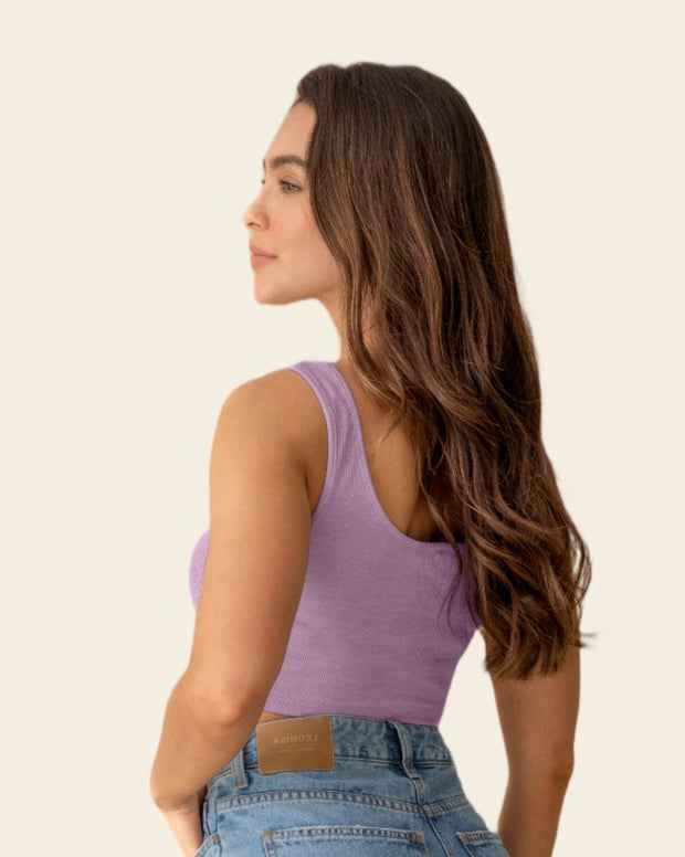 Crop top acanalado con escote asimétrico