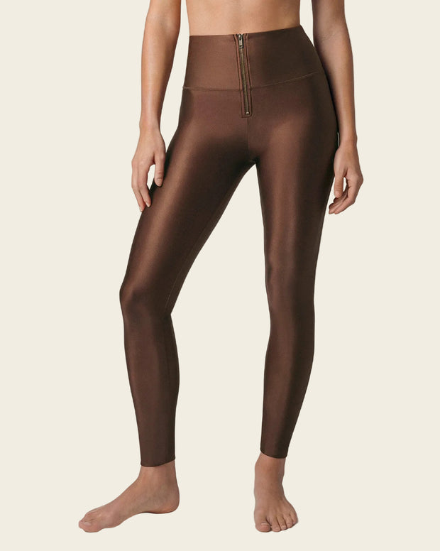 Legging con cierre de compresión en abdomen en imitación cuero