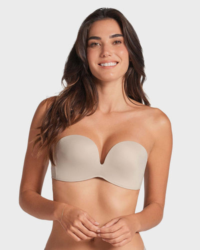 Brasier strapless antigravedad de realce alto sin varilla#color_802-cafe-claro