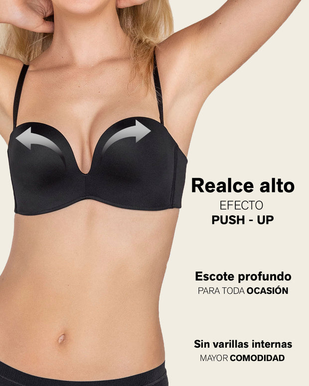 Brasier strapless antigravedad de realce alto sin varilla