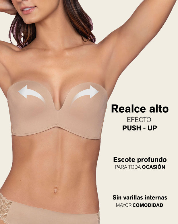 Brasier strapless antigravedad de realce alto sin varilla