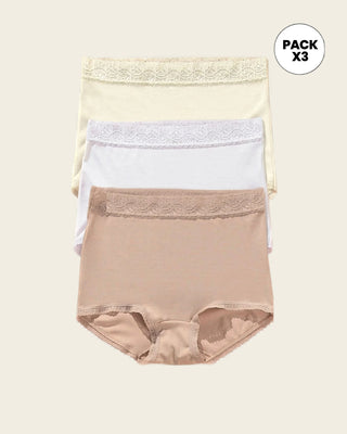 Paquete x 3 panties clásicos con toques de encaje#color_s06-blanco-cafe-claro-marfil